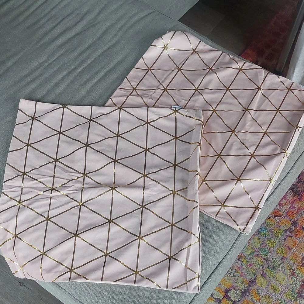 Square Pink and Gold Geometric Pillow Covers - NWT, unused
